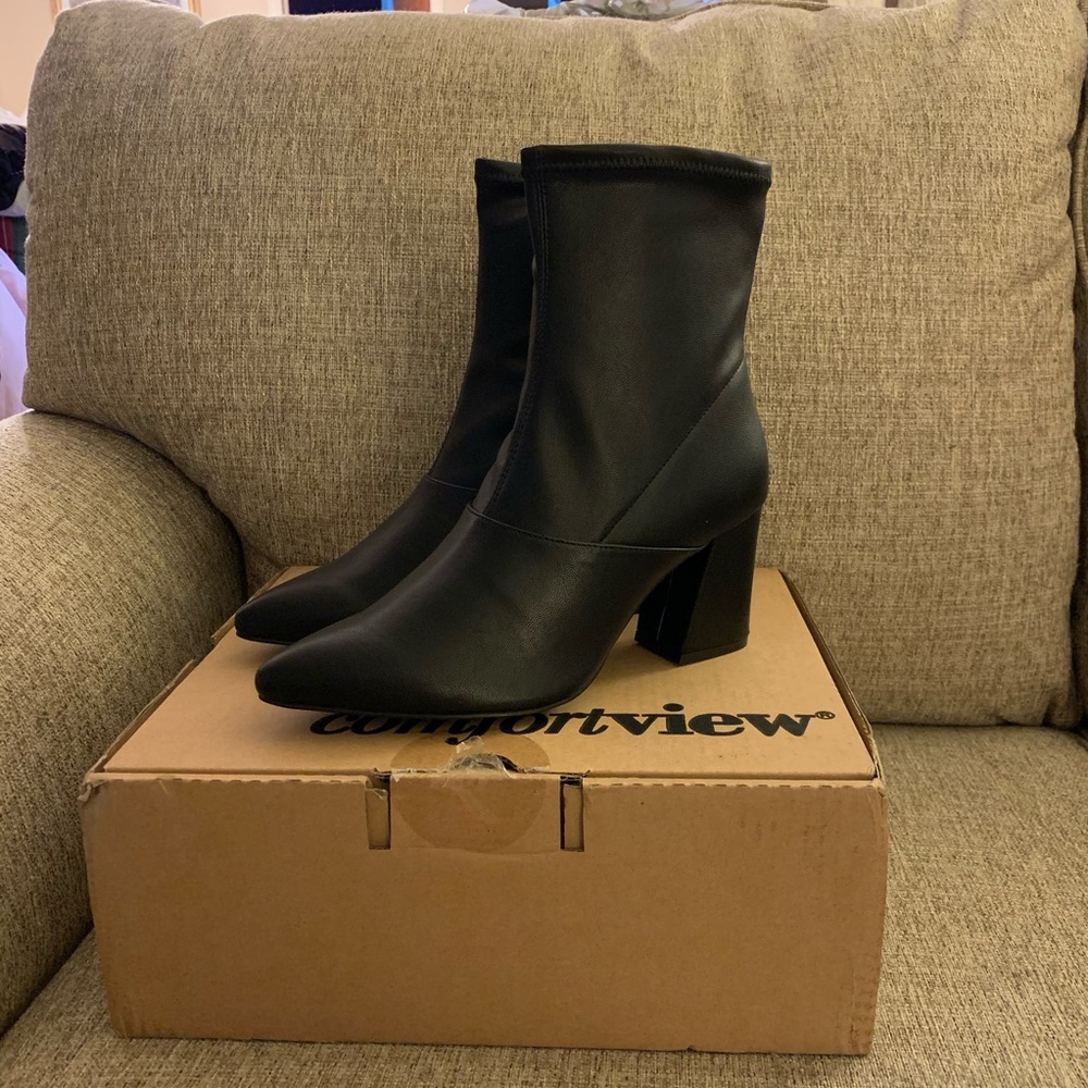 Black like leather boot (wide width)